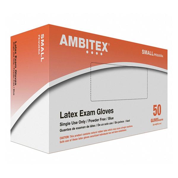 Gloves Exam Ambitex Powder-Free Latex Small Blue 500/Ca